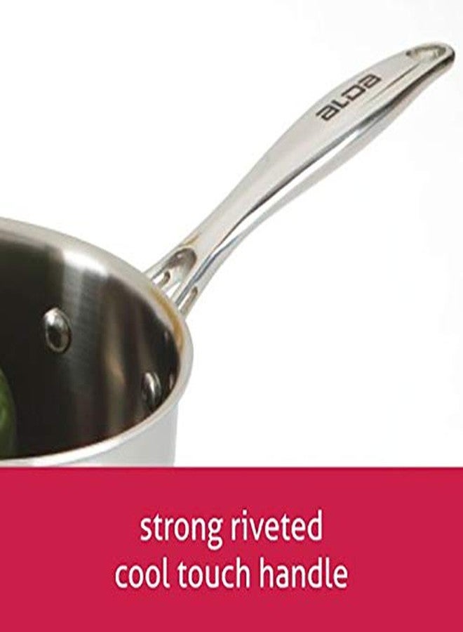 Alda Tri Ply Stainless Steel Sauce Pan + Lid, 16cm, Silver - Image 4